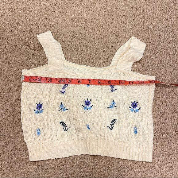 Knit Cottage Core Crop Top Cream - S - Picture 7 of 7